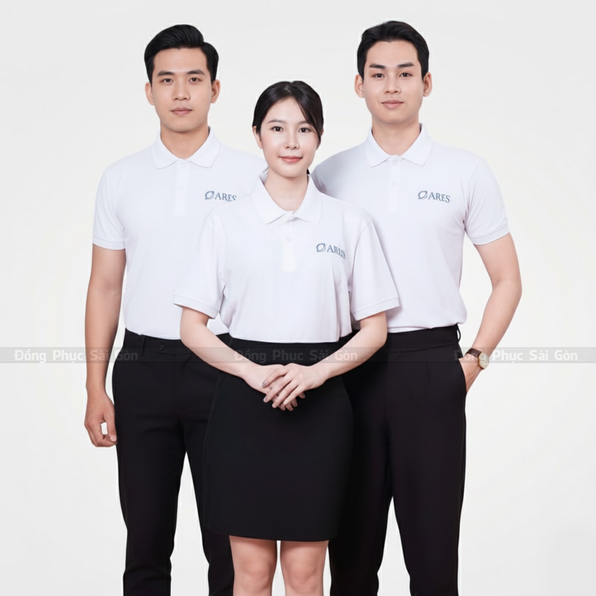 Đồng phục công ty polo màu trắng basic thanh lịch, giá rẻ