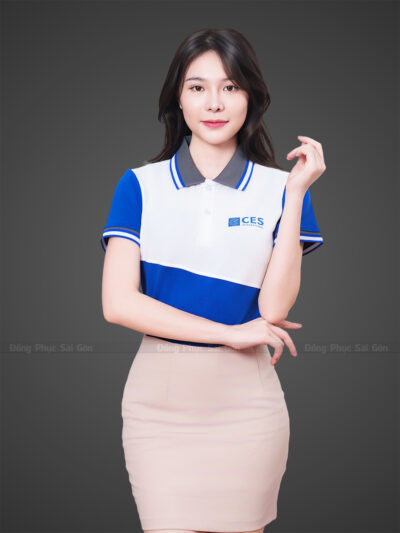 Mẫu áo polo đồng phục công ty màu trắng xanh thu hút 4