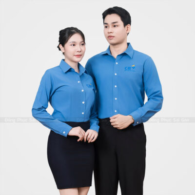 Mẫu đồng phục công sở áo sơ mi màu xanh dương cao cấp 1