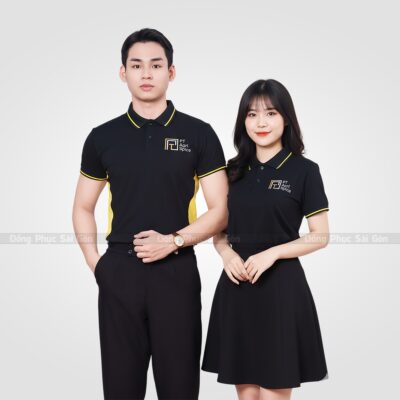 Áo đồng phục công ty có cổ màu đen 2