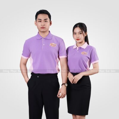 Áo đồng phục công ty có cổ màu tím 2
