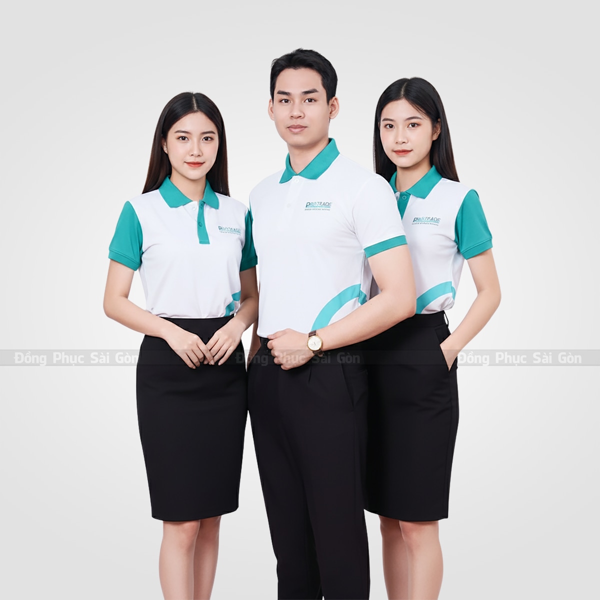 Áo phông đồng phục công ty thanh lịch màu trắng dáng basic 1