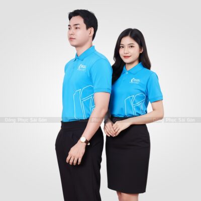 Áo thun đồng phục cổ trụ màu xanh dương ATA250028 2