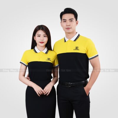 Áo thun đồng phục công ty CTA250043 màu vàng phối đen 1