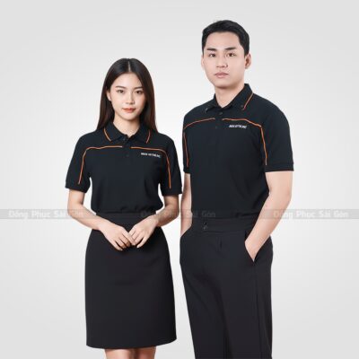 Áo thun đồng phục công ty màu đen viền cam 2