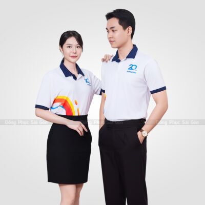 Áo thun đồng phục công ty màu trắng in chuyển nhiệt 1