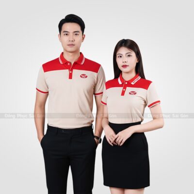Áo thun đồng phục Hải Yến màu đỏ phối be 1