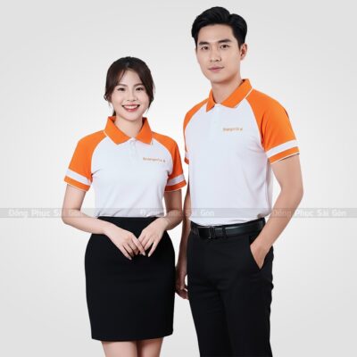 Áo thun phông đồng phục màu trắng phối cam ATA250009 1