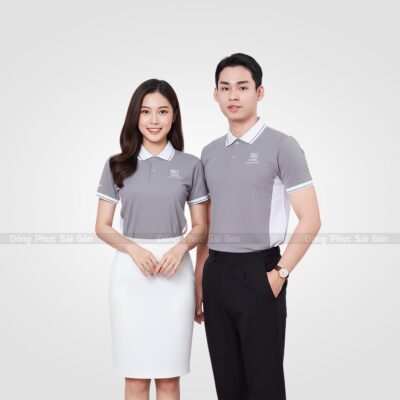 Đồng phục doanh nghiệp màu xám nhạt phối trắng 2