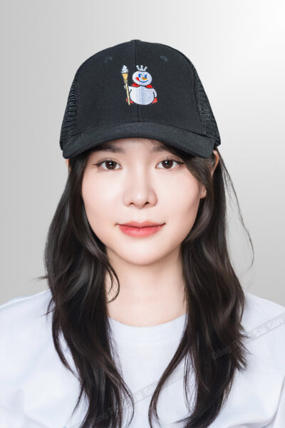 Mẫu nón kết phối lưới màu đen logo Mixue thêu cao cấp 2