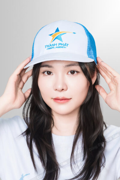 May mũ nón du lịch phối lưới logo thêu sắc nét 1