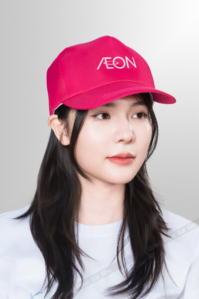 May nón kết AEON màu hồng logo in pet chuyển nhiệt 4