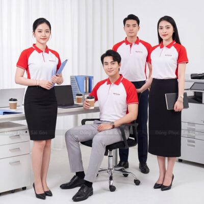 Đồng phục công ty Wehome màu trắng phối đỏ 5