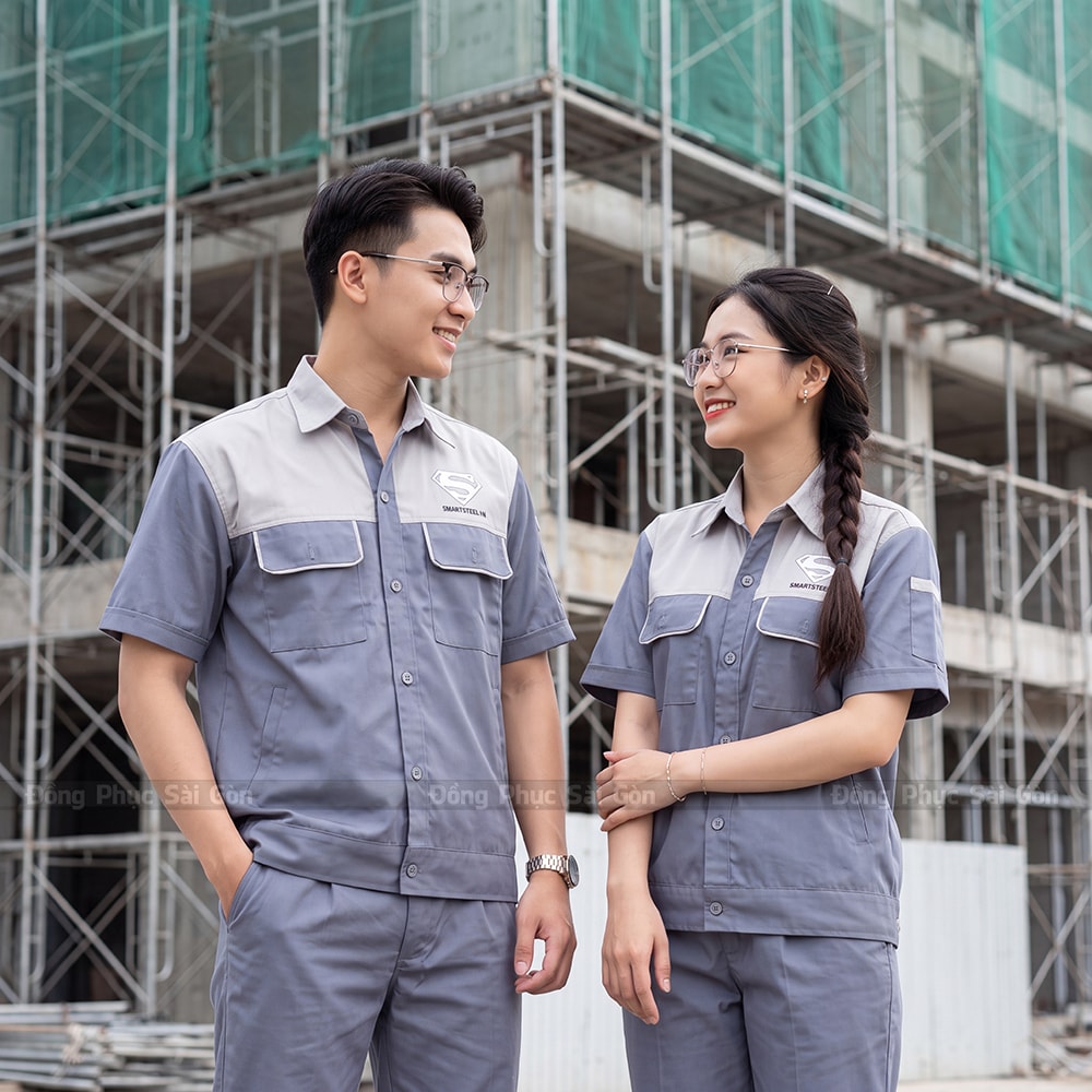Áo công nhân tay ngắn màu xám Smartstell VN 3
