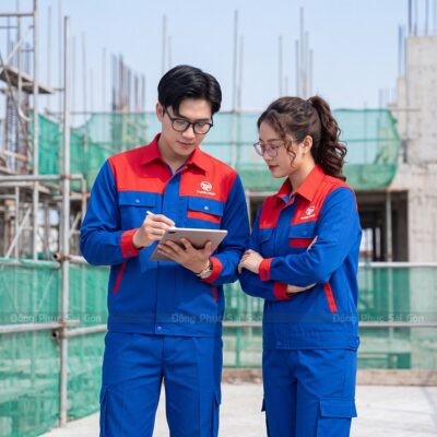 Áo công nhân Thành Phát màu xanh bích phối đỏ 1