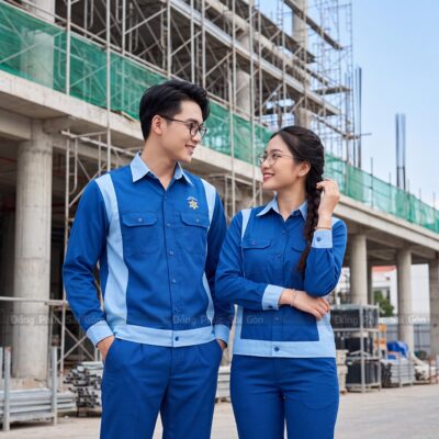 Áo đồng phục bảo hộ màu xanh phối màu cao cấp 1