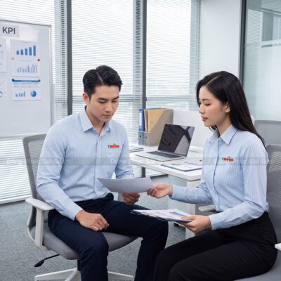 Áo đồng phục công sở đẹp logo thêu bền đẹp 1