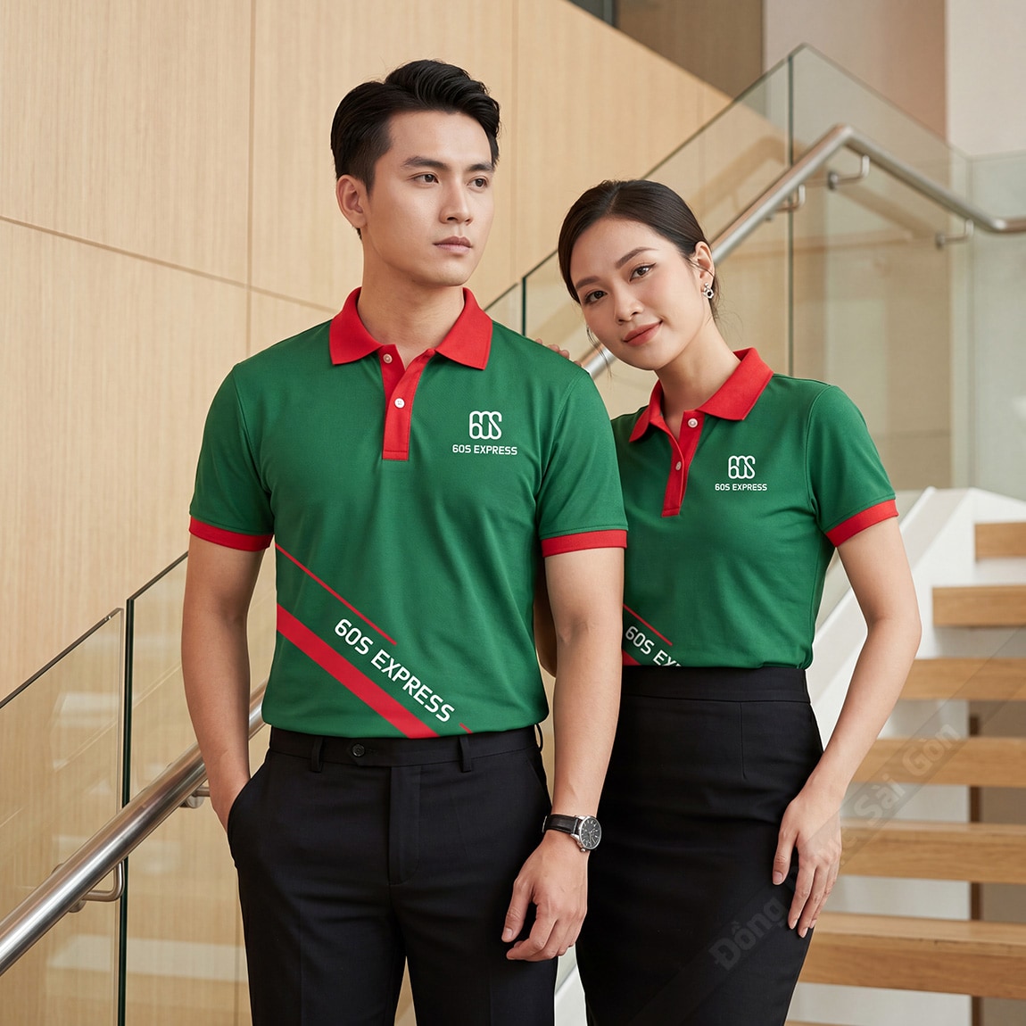 Áo đồng phục công ty cao cấp màu xanh phối đỏ 4
