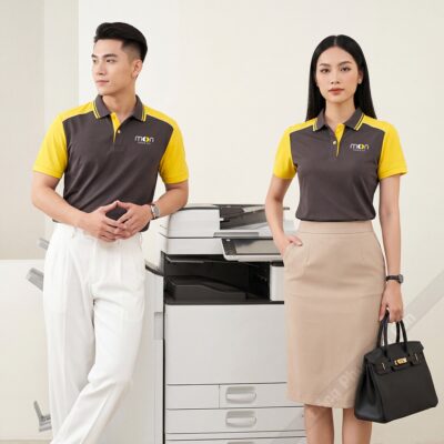 Áo đồng phục công ty màu nâu phối vàng cao cấp 3