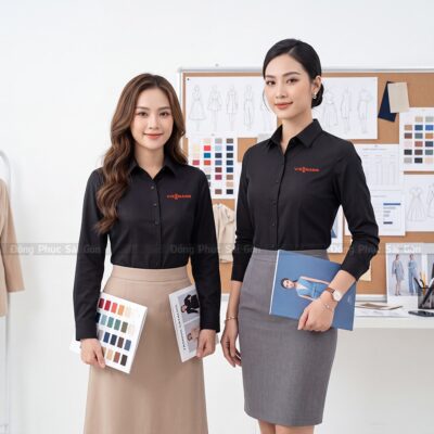 Áo đồng phục công ty sơ mi màu đen hiện đại 1