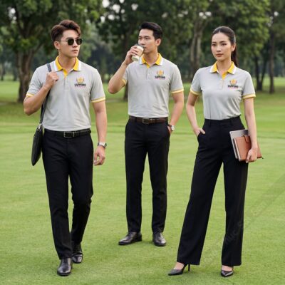 Áo đồng phục thun Saporo màu xán phối trắng, vàng 1