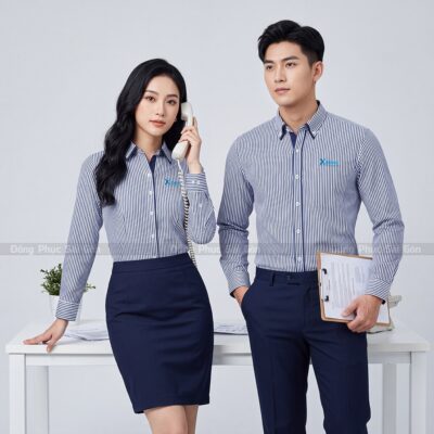 Áo đồng phục văn phòng tay dài vải kate Mỹ sọc cao cấp 1