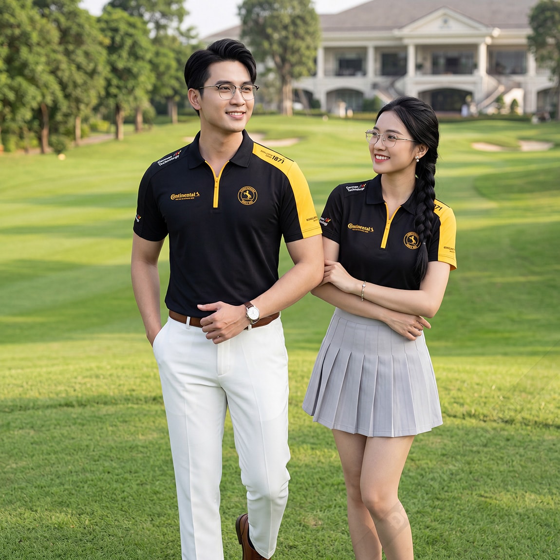 Áo phông đồng phục đẹp màu đen phối vàng hiện đại 2
