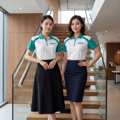 Áo polo công ty màu trắng phối xanh ngọc chất lượng cao 1
