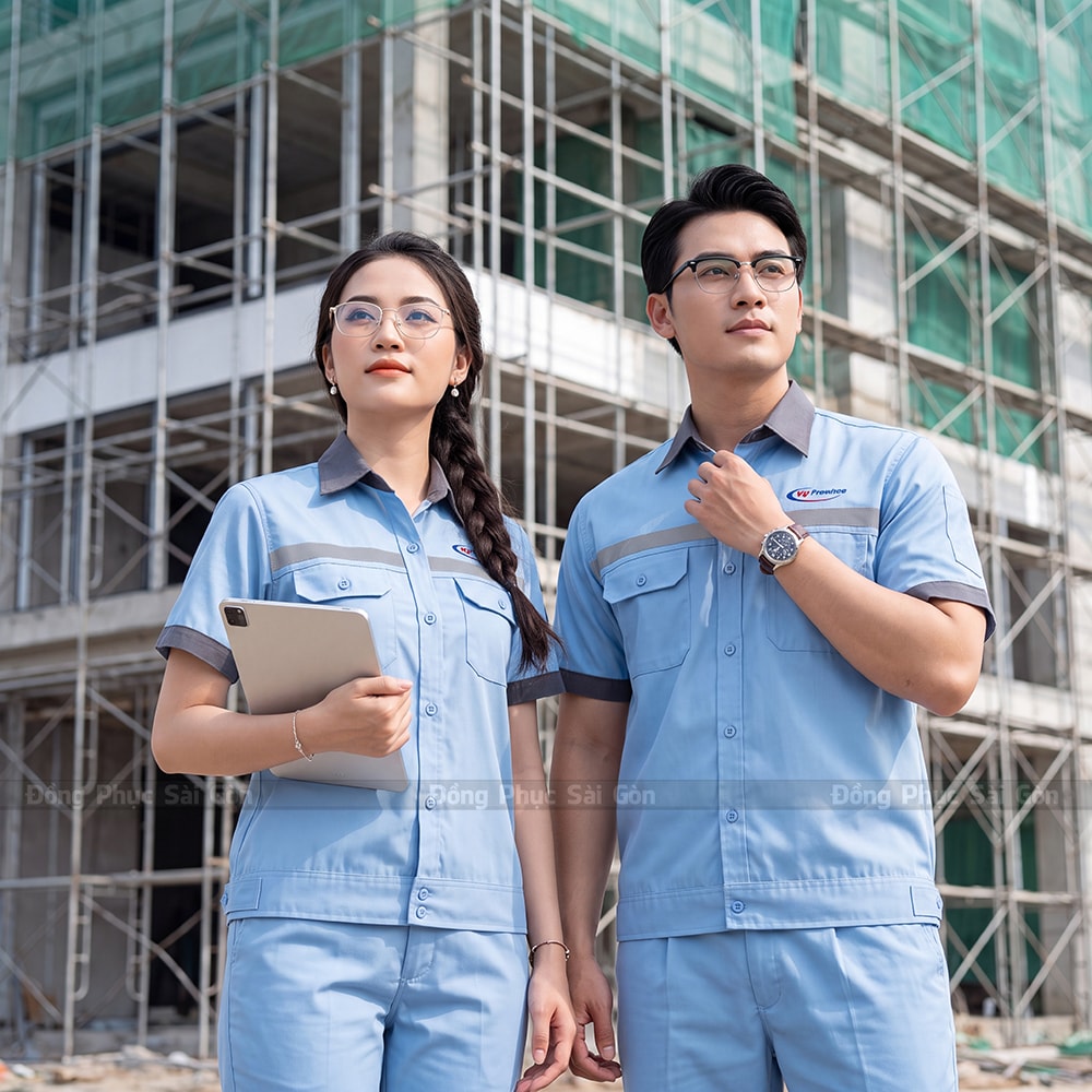 Áo quần bảo hộ lao động tay ngắn màu xanh ngọc 1