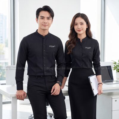 Áo sơ mi đồng phục công sở màu đen sang trọng 1