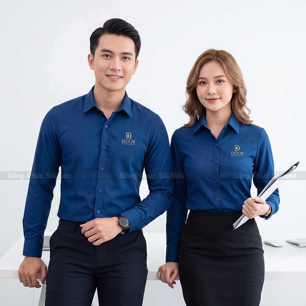 Áo sơ mi đồng phục nam màu xanh navy sang trọng 2