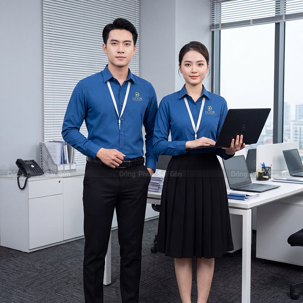 Áo sơ mi đồng phục nam màu xanh navy sang trọng 4