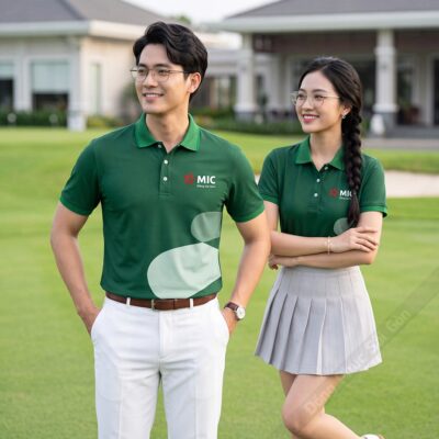 Áo thun công sở MIC màu xanh lá in chuyển nhiệt 1