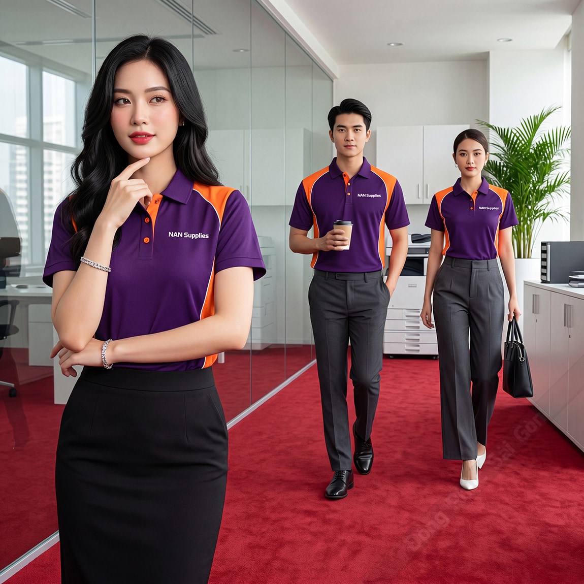 Áo thun công ty màu tím phối cam thanh lịch 2