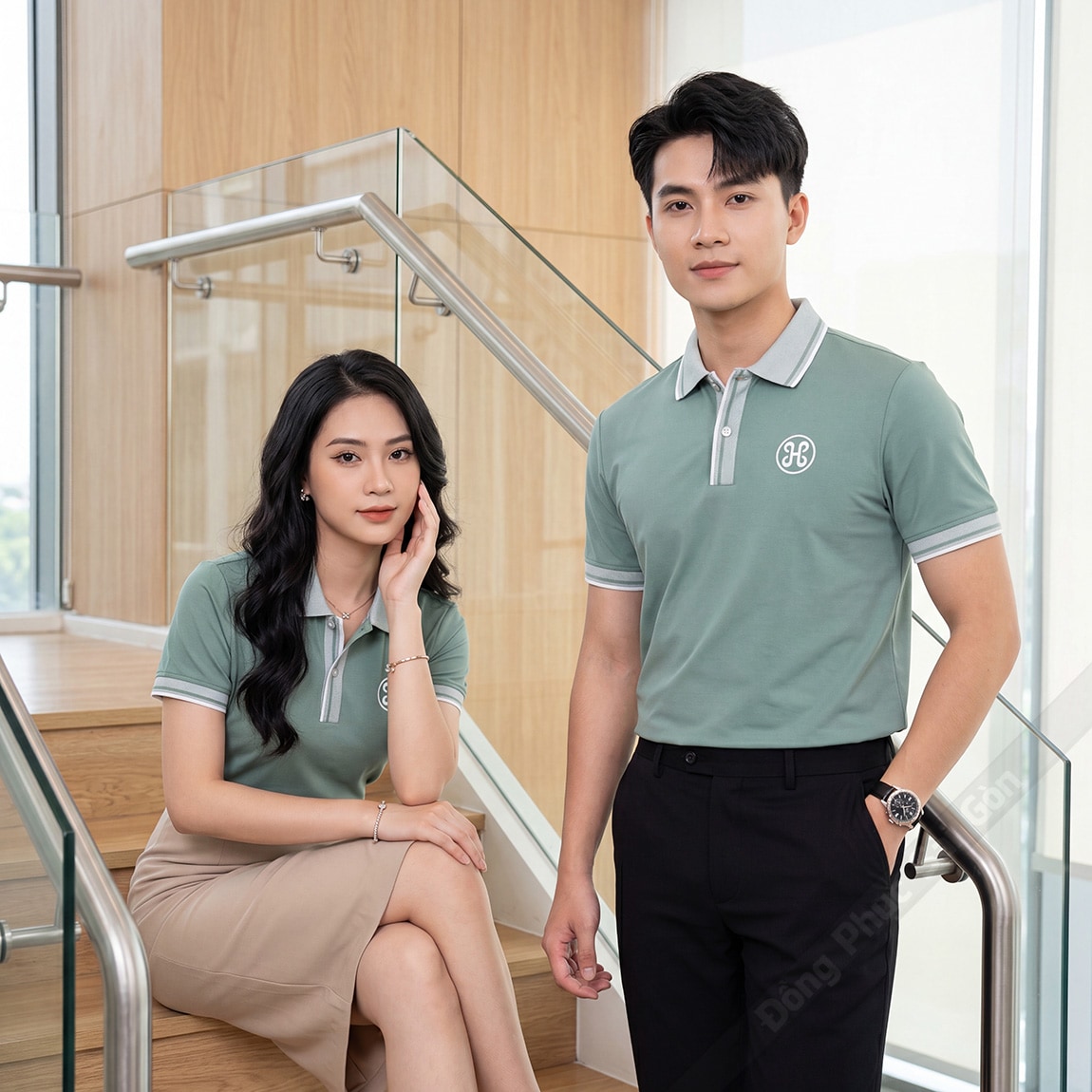 Áo thun doanh nghiệp Hasaki màu xanh 4