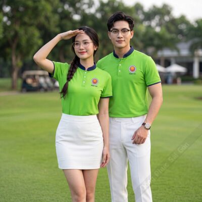 Áo thun đồng phục nữ cổ lãnh tụ màu xanh chuối 1