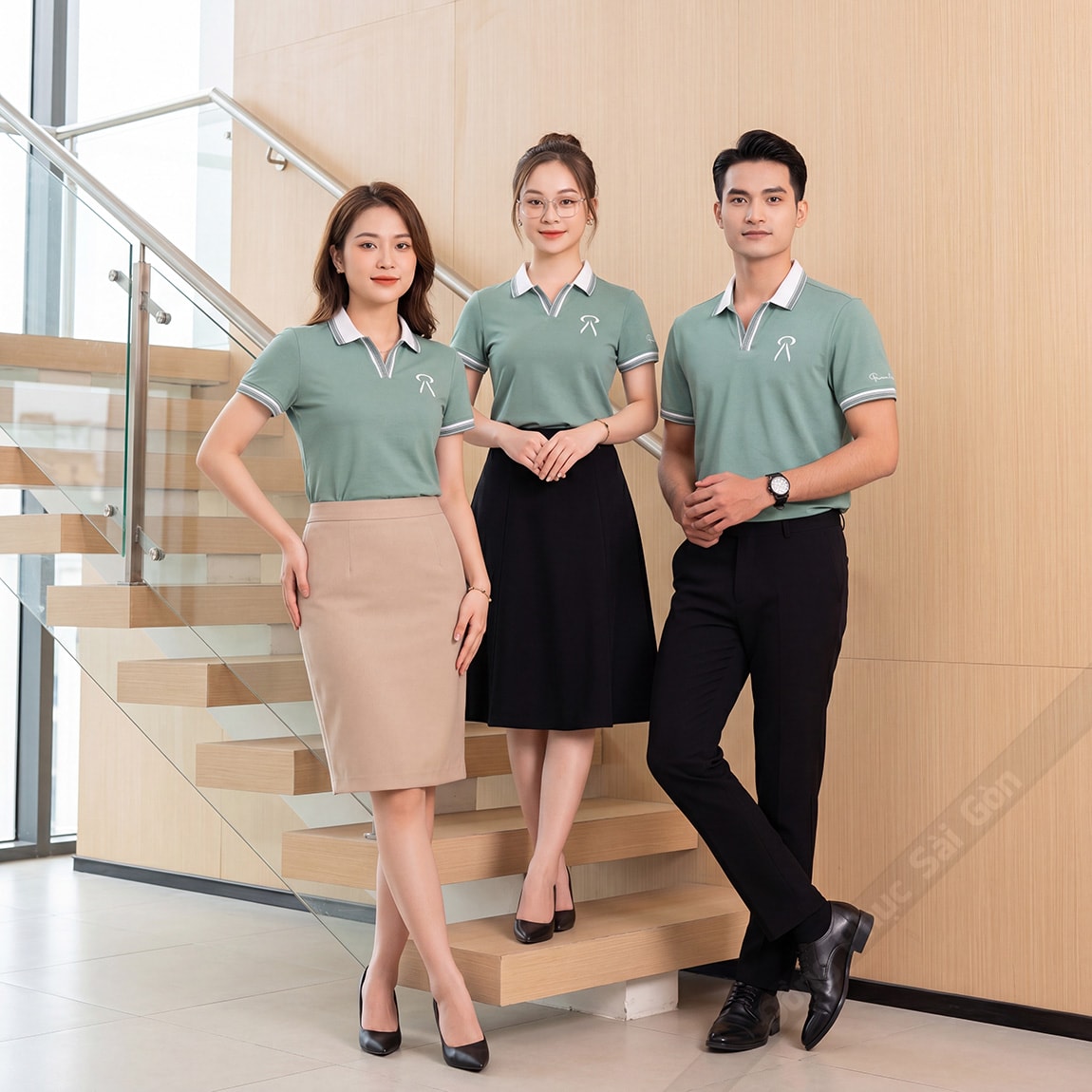 Áo thun nam đồng phục cổ V thiết kế hiện đại 1