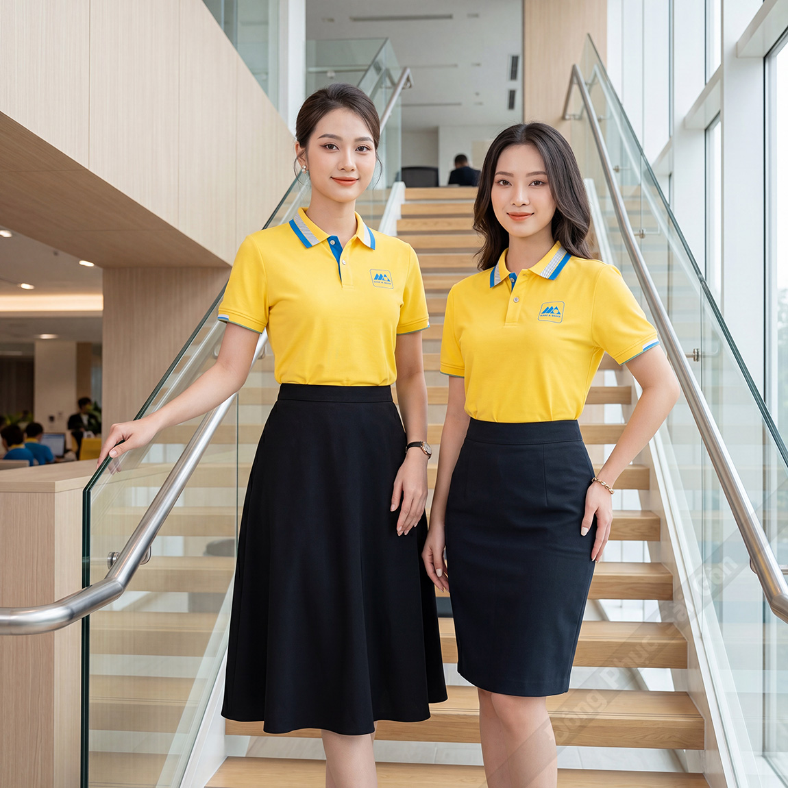 Áo thun polo đồng phục màu vàng bo dệt kiểu cao cấp 1