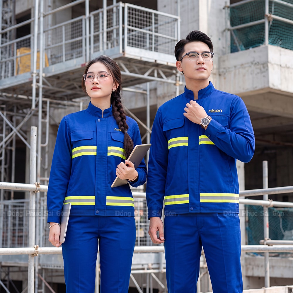 Bộ quần áo bảo hộ màu xanh bích phối phản quang