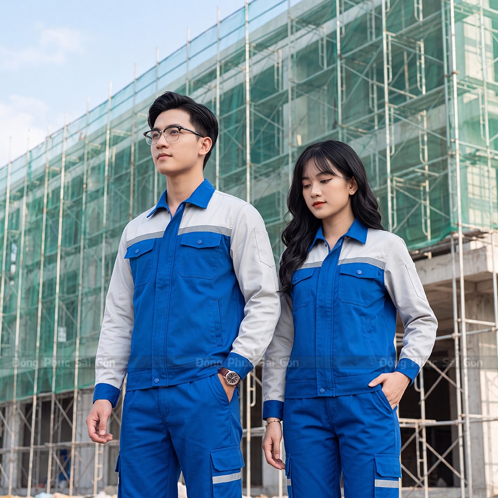 Bộ quần áo lao động màu xanh bích phối xám DBH260033 4