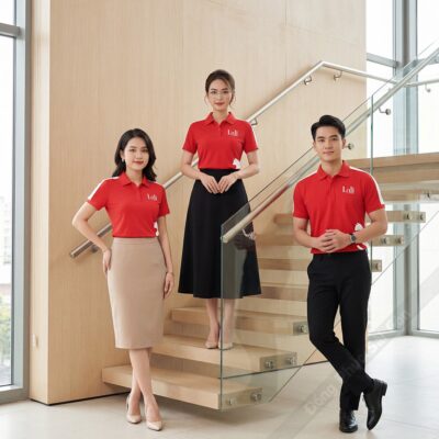 Đặt áo thun đồng phục giá rẻ Luli màu đỏ logo in Pet 1