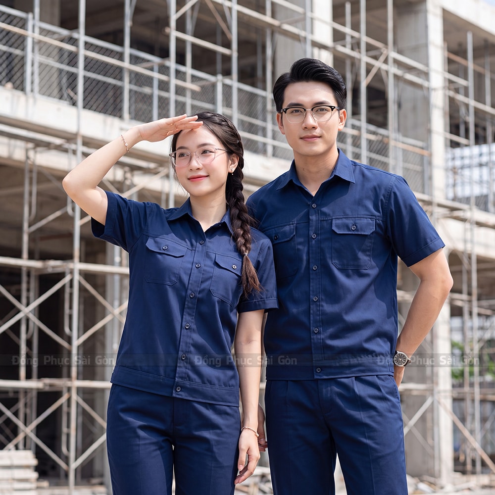 Đồ bảo hộ lao động tay ngắn màu xanh đen năng động 2