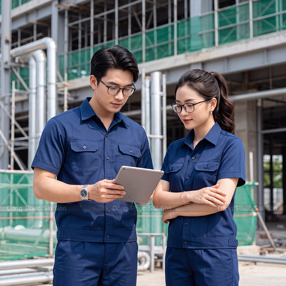 Đồ bảo hộ lao động tay ngắn màu xanh đen năng động 4