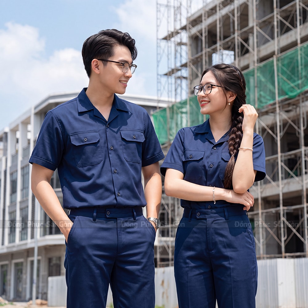 Đồ bảo hộ lao động tay ngắn màu xanh đen năng động 5