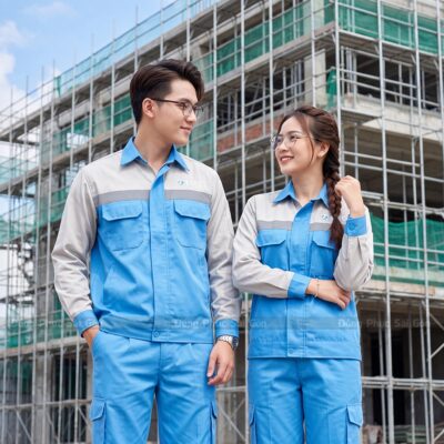 Đồ đồng phục công nhân tay dài màu xanh dương phối xám 1