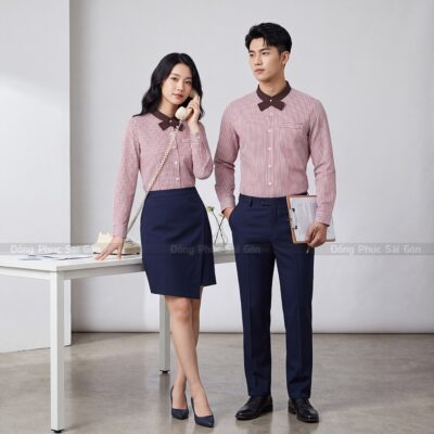 Đồ đồng phục công sở màu đỏ phối nâu hiện đại 1