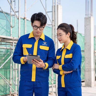 Đồng phục bảo hộ màu xanh bích phối vàng giá rẻ 1