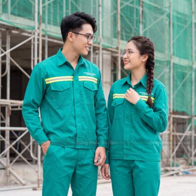 Đồng phục công nhân xây dựng màu xanh ngọc phối phản quang 1