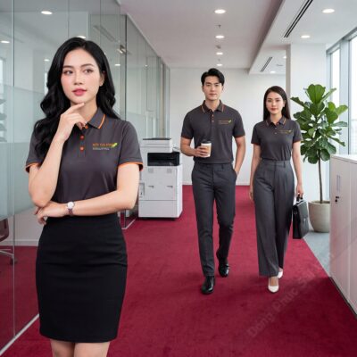 Đồng phục công ty màu xám phối cam 4