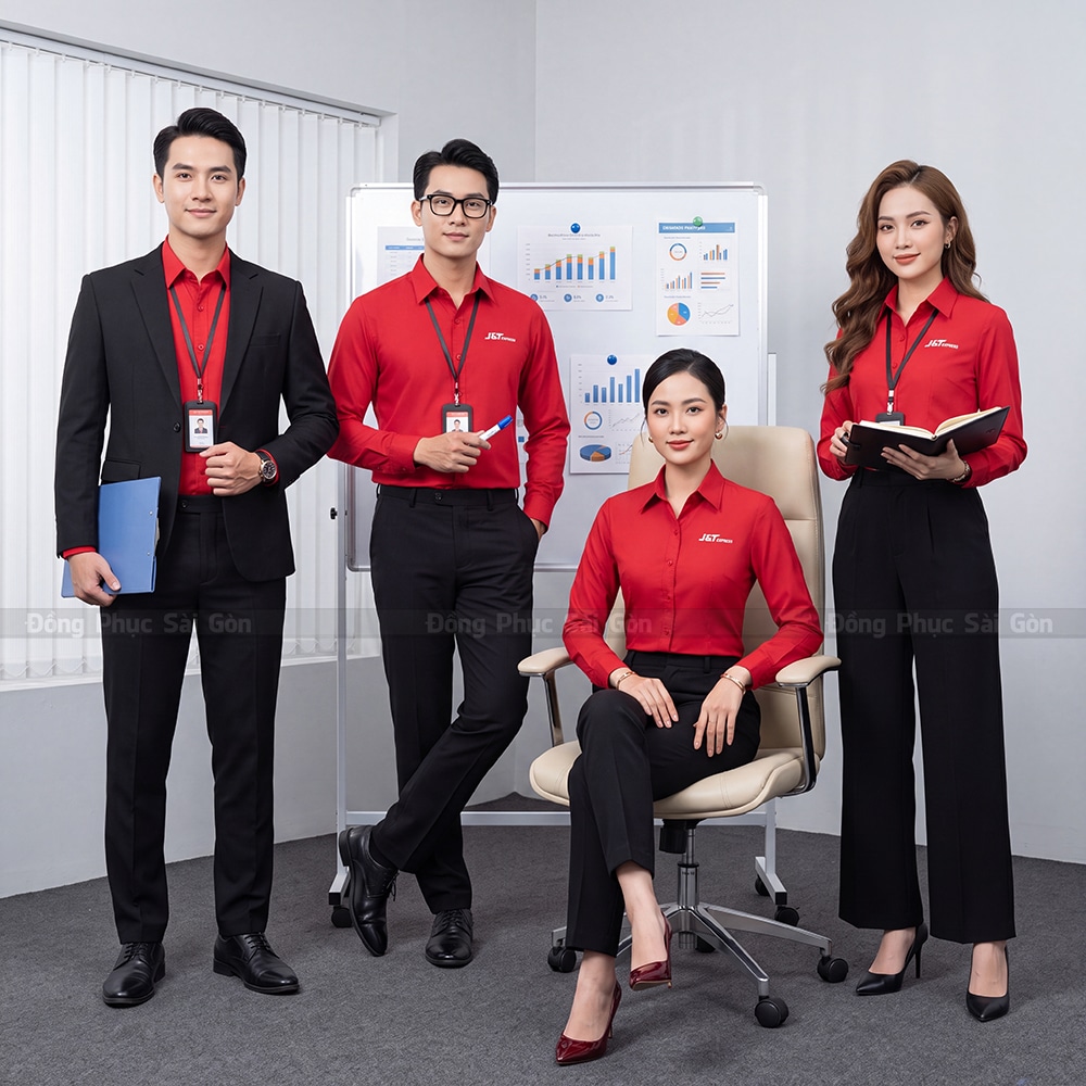 Đồng phục sơ mi nữ màu đỏ in logo J&T Express 4